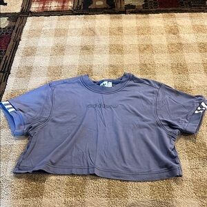 Adidas Dark Lavender Cropped Tee with White Stripes